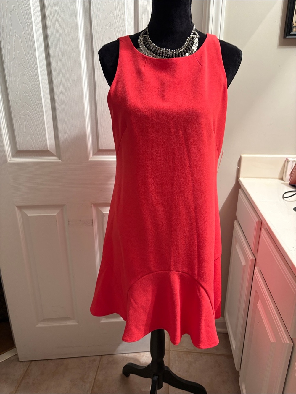 Orange Sleeveless Ruffle Hem Dress